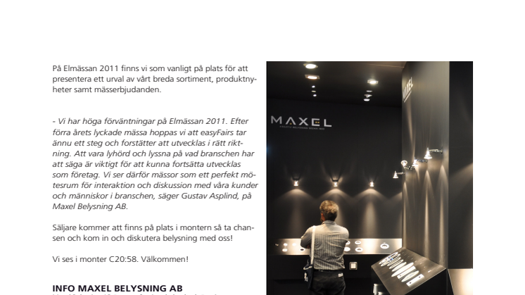 Maxel Belysning till Elmässan 2011