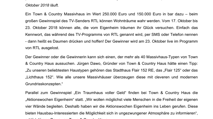 Gewinnen Sie ein Town & Country Traumhaus voller Geld