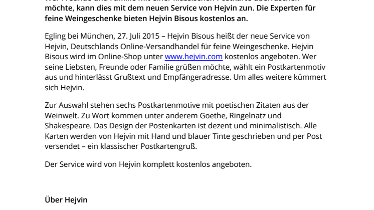 Hejvin Bisous versendet handgeschriebene Postkarten für die Liebsten