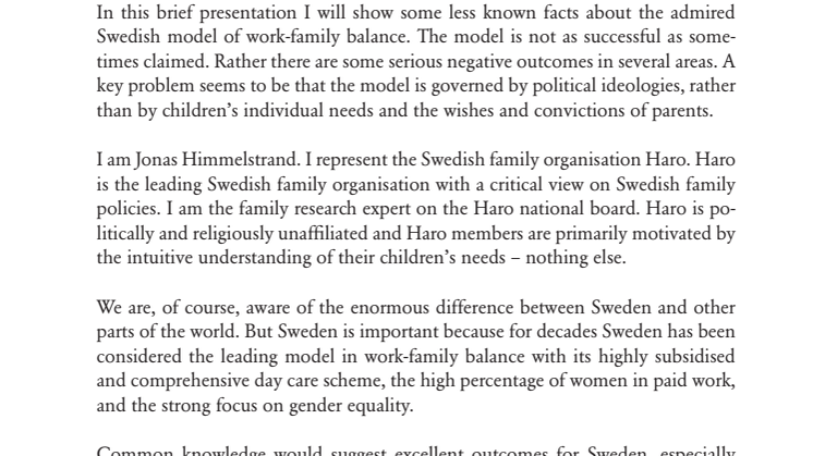 Haros "paper" till FN:s Expert Group Meeting 1-3 juni 2011