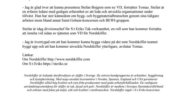 Stefan Bojgren är ny VD på Nordskiffer
