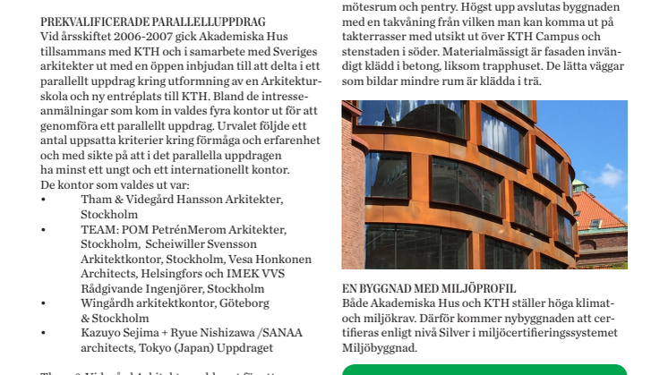 Faktablad Arkitekturskolan, KTH Campus