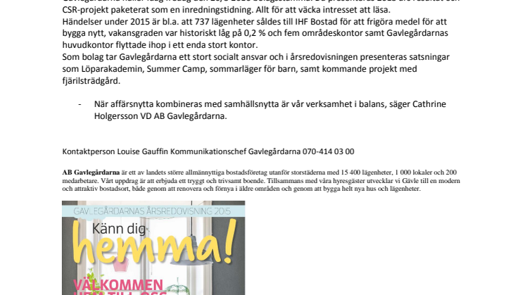Gavlegårdarna gör årsredovisningen 2015 som magasin 