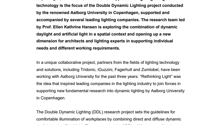 Research project combines dynamic daylight and artificial light