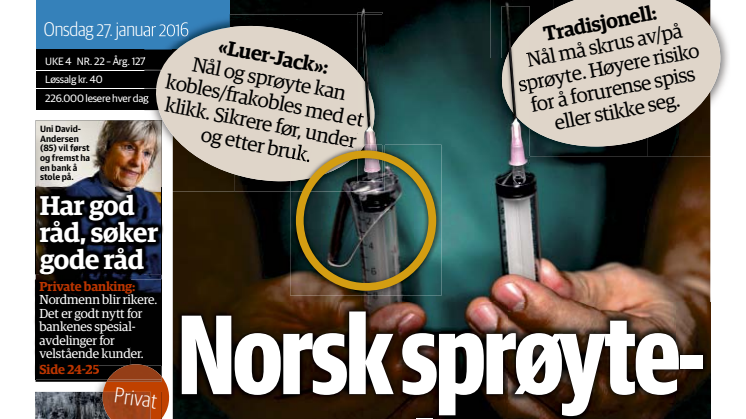  Luer-Jack featured on Front Page of the Major Norwegian Business Newspaper "Dagens Næringsliv"