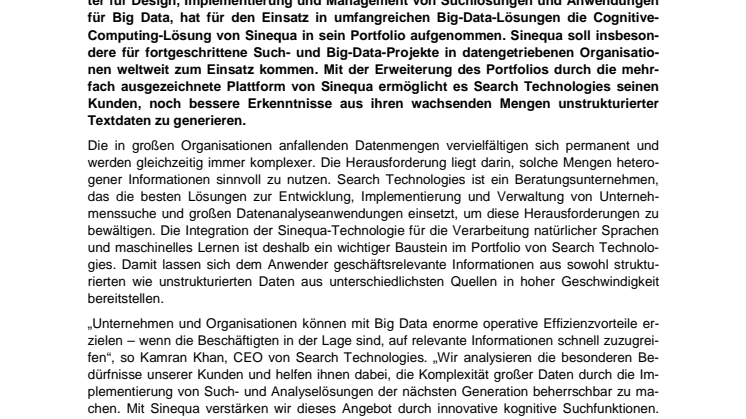 Search Technologies setzt auf Kognitive Suche von Sinequa