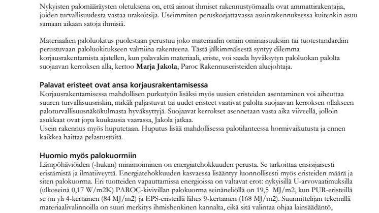 Paroc nostaa korjausrakentamisen paloturvallisuuden kansalliselle agendalle - palomääräykset päivitettävä kattamaan myös korjausrakentaminen