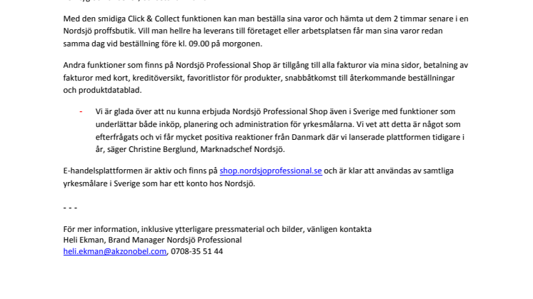 Nordsjö lanserar B2B e-handelsplattform för målare