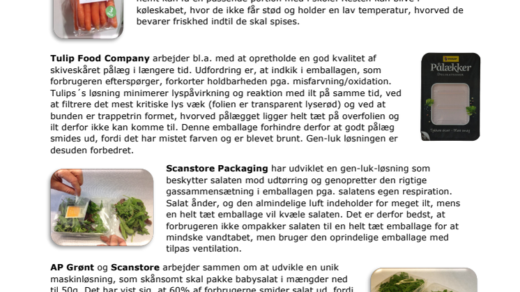 Eksempler på nye emballager som skal mindske madspild