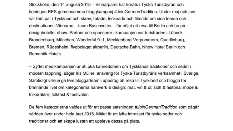 Vinnarna har korats i Tyska Turistbyråns och tidningen RES bloggtävling #JoinGermanTradition