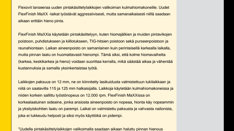 Uudet pintakäsittelylaikat kulmahiomakoneille