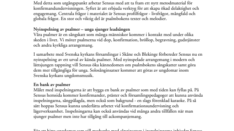 Sensus Skåne-Blekinge bjuder in till audition