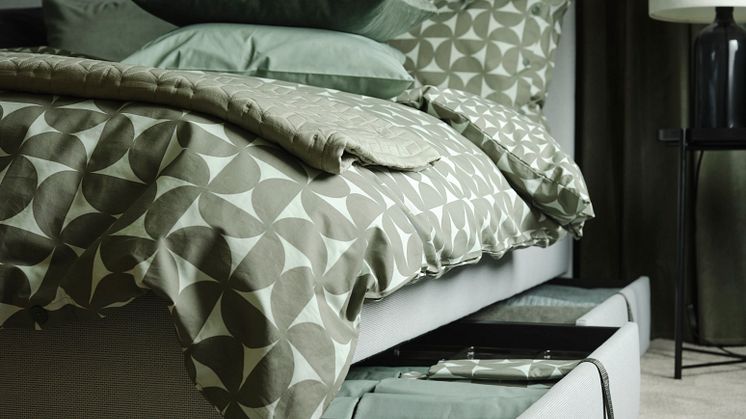 GLADSTAD upholstered bed, 4 storage boxes 3399 DKK