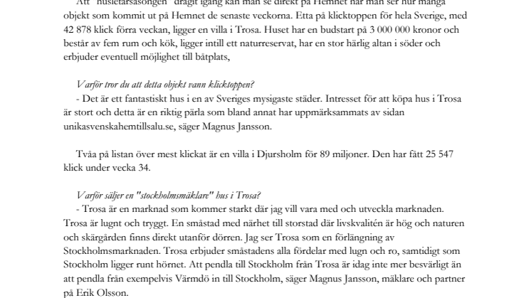 Erik Olsson expanderar - Villa i Trosa ger klickrekord på Hemnet