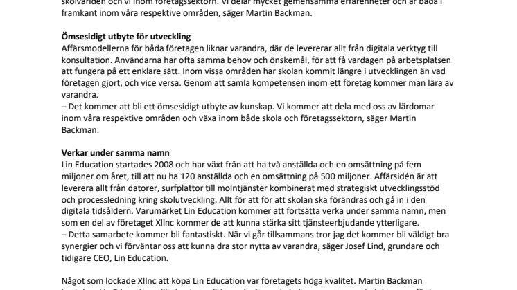 Ledande IT-specialister går ihop när Xllnc förvärvar Lin Education