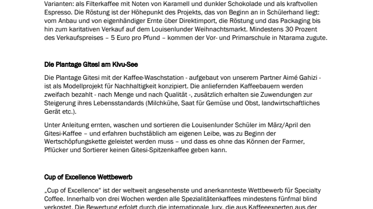 Ein Kaffee, der Schule macht - Hintergundinformationen zum Kaffee "Louisenlunder NO 2"