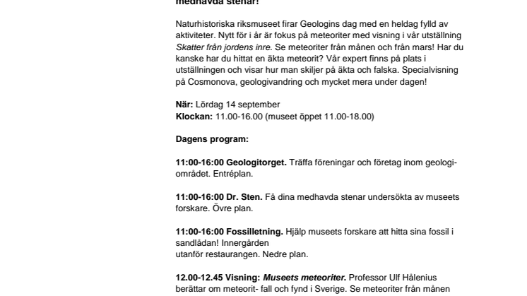 Geologins dag på Naturhistoriska riksmuseet