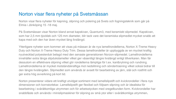 Norton visar flera nyheter på Svetsmässan 