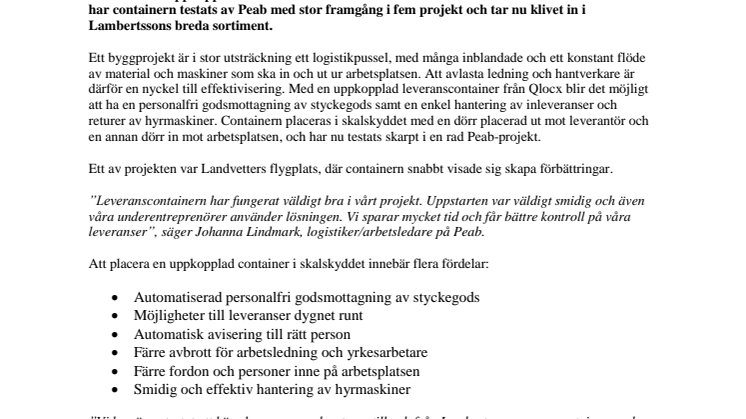 Lambertsson levererar uppkopplat  