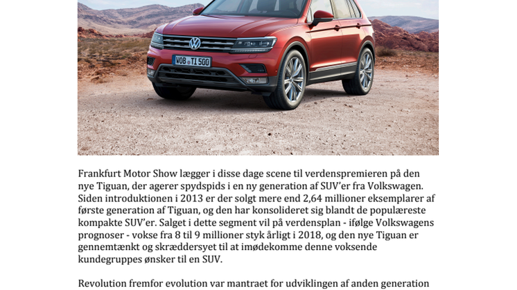 ​Verdenspremiere – Volkswagen præsenterer ny Tiguan på Frankfurt Motor Show