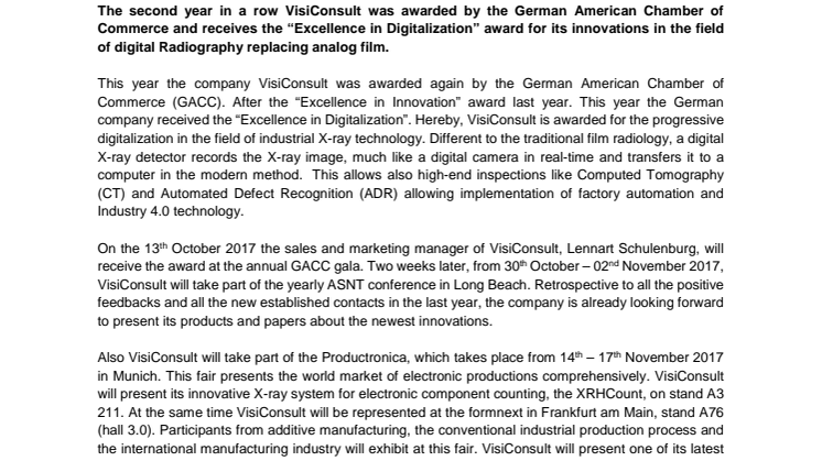 VisiConsult received the “Excellence in Digitalization”-Award