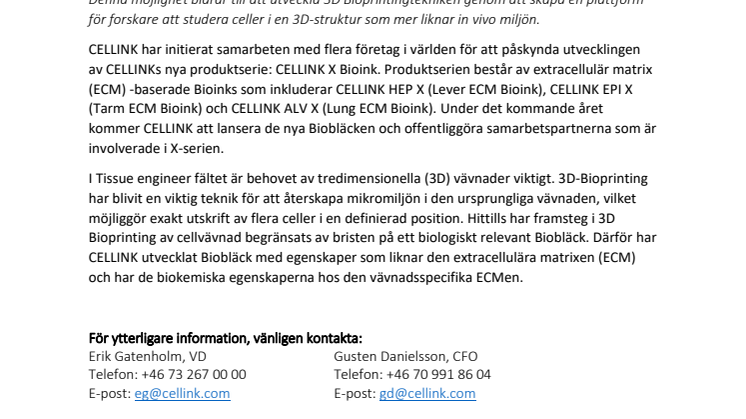 CELLINK lanserar CELLINK X Bioinks