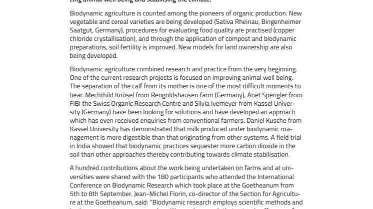 “We need developmental Research”. An Overview of Biodynamic Research at International Conference