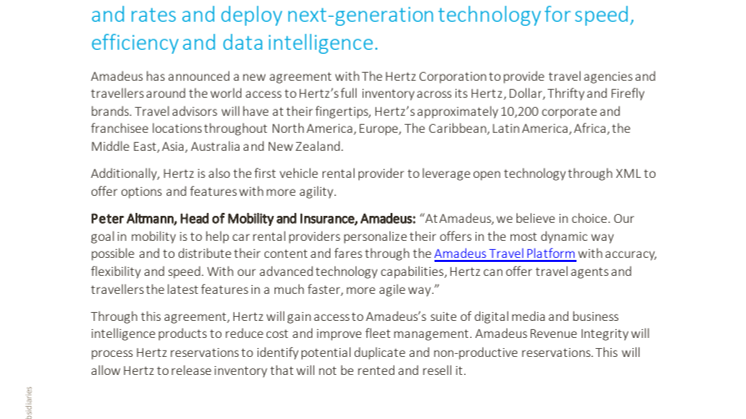 Hertz’ komplette tilbud tilgjengelig med ny Amadeus-avtale