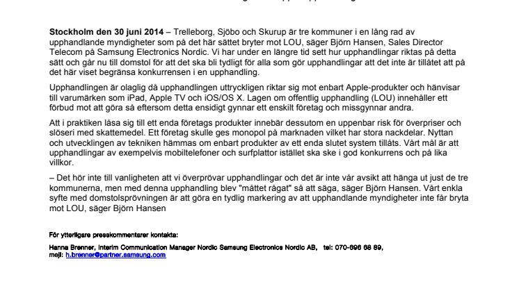 Olaglig upphandling från Trelleborg, Sjöbo och Skurup