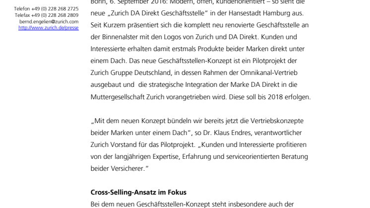Neues Geschäftsstellen-Konzept:   Zurich und DA Direkt unter einem Dach 