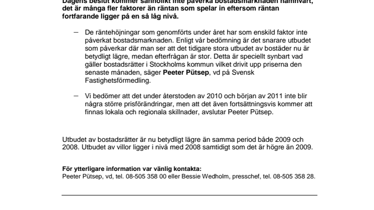 Kommentar till Riksbankens beslut: Utbudsförändringar påverkar mer än räntan just nu 