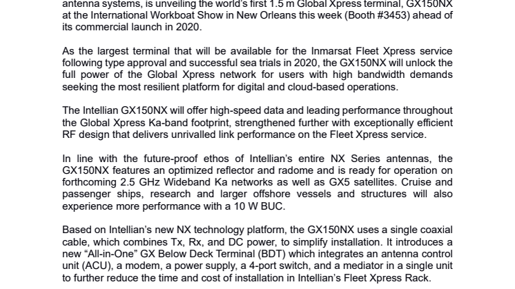 WORLD’S FIRST 1.5-METER GLOBAL XPRESS TERMINAL TO DELIVER UNMATCHED FLEET XPRESS PERFORMANCE