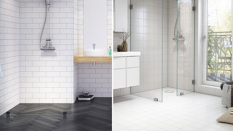 Se golvbrunnen som en nästan osynlig del i badrummet och lägg samma klinker i brunnen som på övriga badrumsgolvet