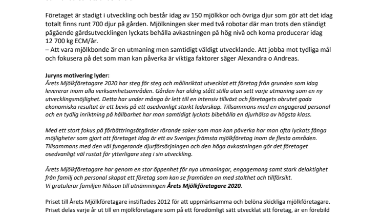 Årets Mjölkföretagare 2020 - ett företag med stark livskraft