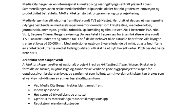 Media City i Bergen får heder i nasjonal arkitektursamling