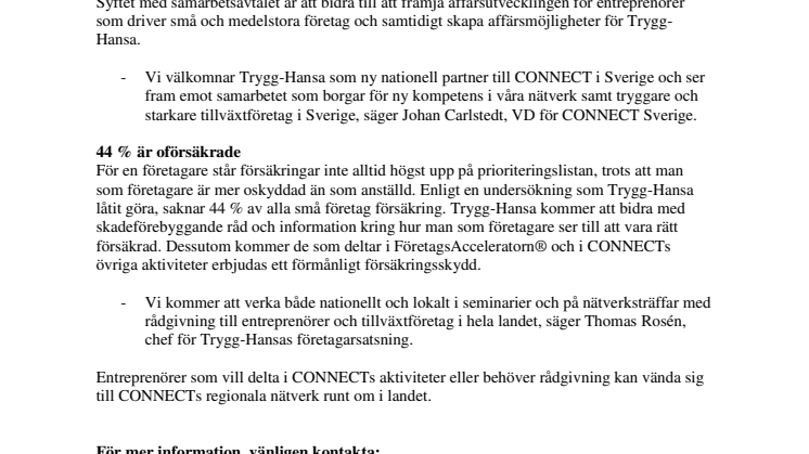 Fler tillväxtföretag när Trygg-Hansa inleder samarbete med CONNECT