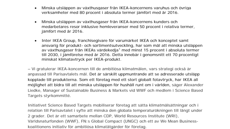 IKEA-koncernens klimatmål godkända, ska bidra till IKEAs ambitioner om att bli klimatpositiv senast 2030