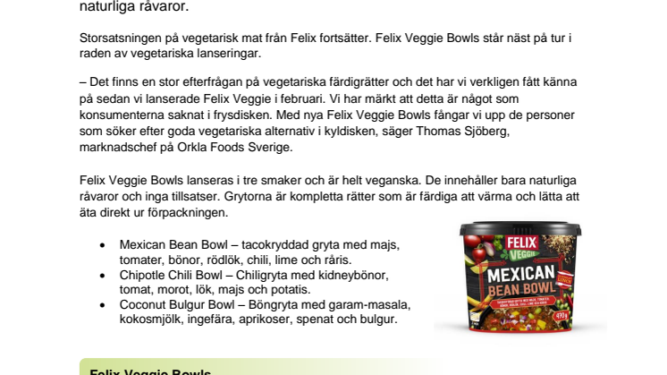 Upptäck Felix Veggie Bowls – vegetariska grytor fulla av smak