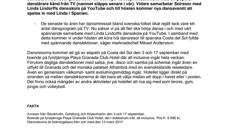 Solresor lanserar dansresor i samarbete med känd danslärare 