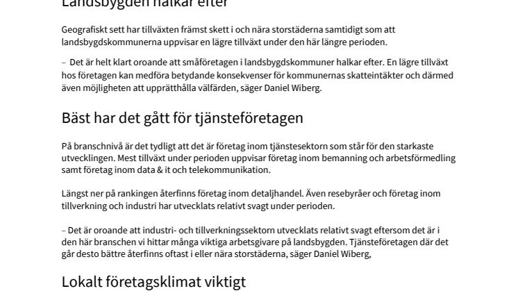 Företagens tillväxt efter finanskrisen – kommun för kommun, bransch för bransch