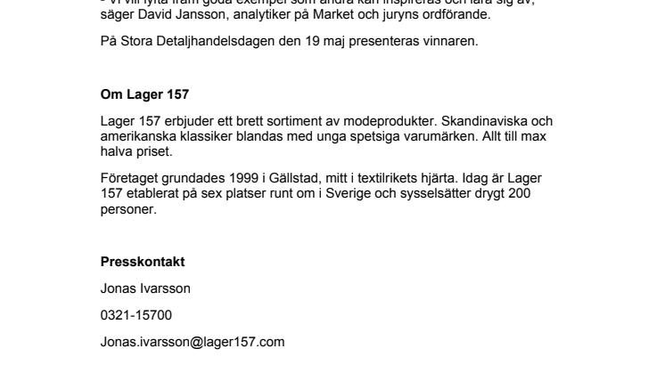 Lager 157 nominerad till Årets kedja