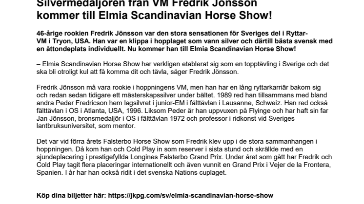Silvermedaljören från VM Fredrik Jönsson kommer till Elmia Scandinavian Horse Show!