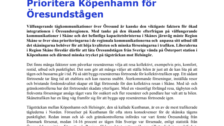 L: prioritera Köpenhamn för Öresundstågen