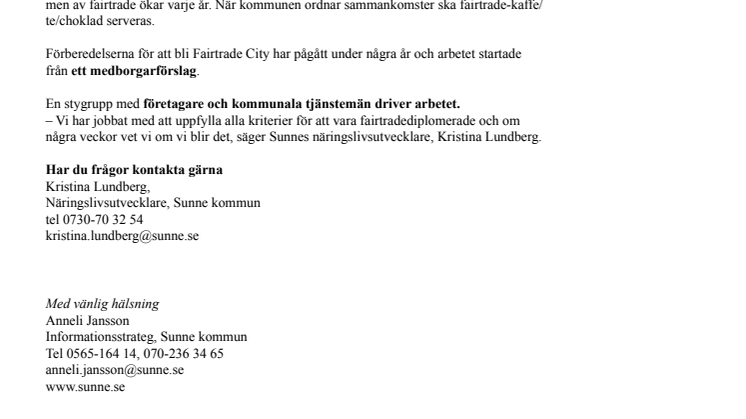 Sunne ansöker om att bli Fairtrade City