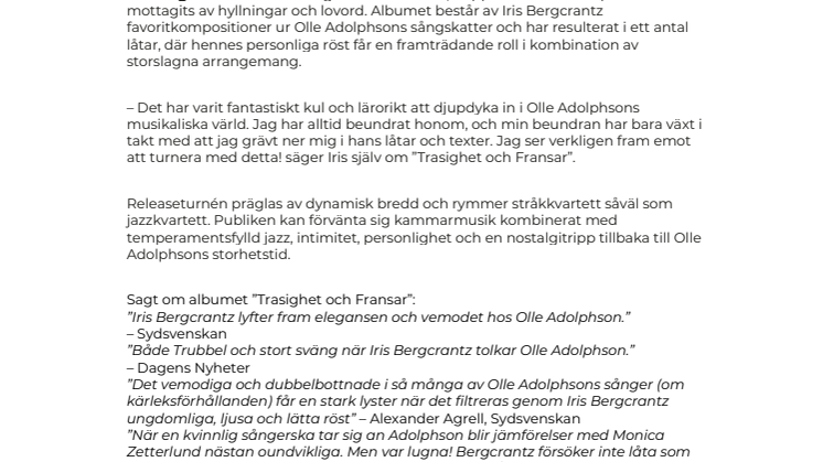Iris Bergcrantz tolkar Olle Adolphson på Palladium Malmö 6 maj