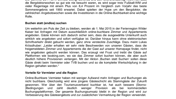 Wilder Kaiser setzt auf Online-Vertrieb