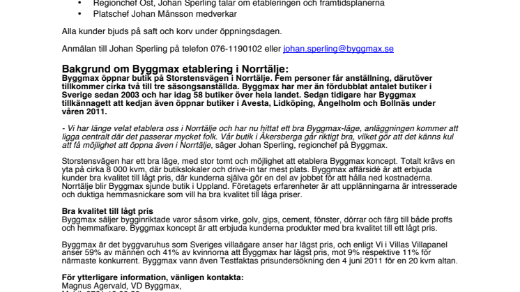 Pressinbjudan: Invigning av Byggmax butik i Norrtälje