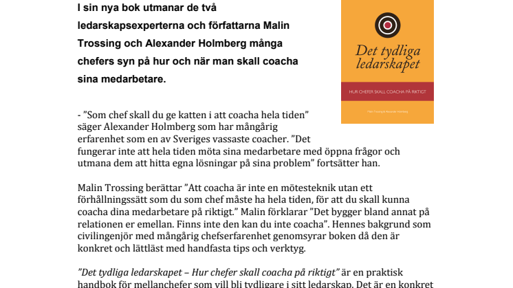 Boken ”DET TYDLIGA LEDARSKAPET” utmanar synen på det coachande ledarskapet