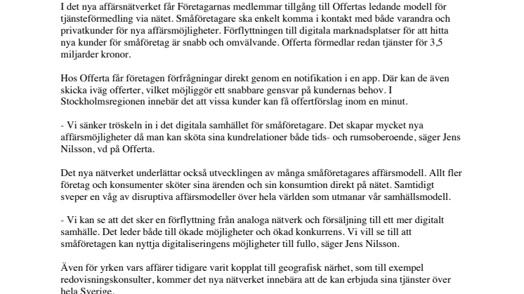 Offerta och Företagarna digitaliserar 45 000 småföretag 