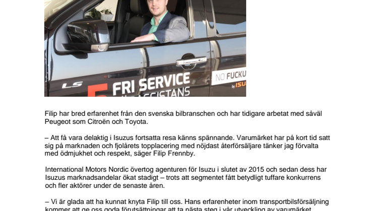 Isuzu Sverige får ny varumärkesdirektör